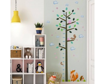 Growth Chart Tree  for Kids Height Ruler with Birdcage and Birds Wall Decal Sticker